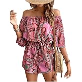 Milumia Women's Off The Shoulder Romper Boho Elastic Waist Shorts Jumpsuit Dressy Casual Vacation Outfits