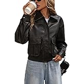 LY VAREY LIN Women Faux Leather Bomber Jacket Distressed Button Front Aviator Biker Coat