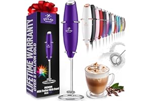 ZULAY KITCHEN Zulay Powerful Milk Frother Handheld Foam Maker for Lattes - Whisk Drink Mixer for Coffee, Mini Foamer for Cappuccino, Frappe, Matcha, Hot Chocolate by Milk Boss (Grapefruit)