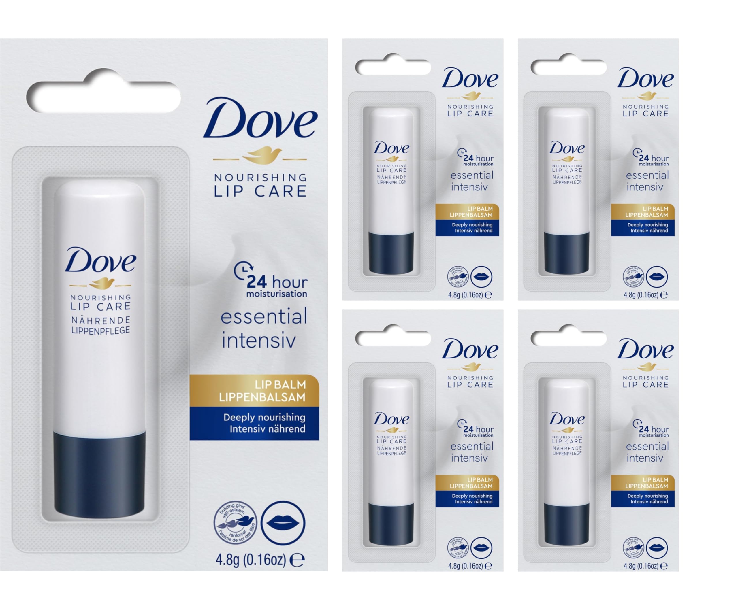 Dove Lip Balm Stick | Nourishing Lipcare (4x 4,8g) | Essential Intensiv | Lip Care | Pack of 4