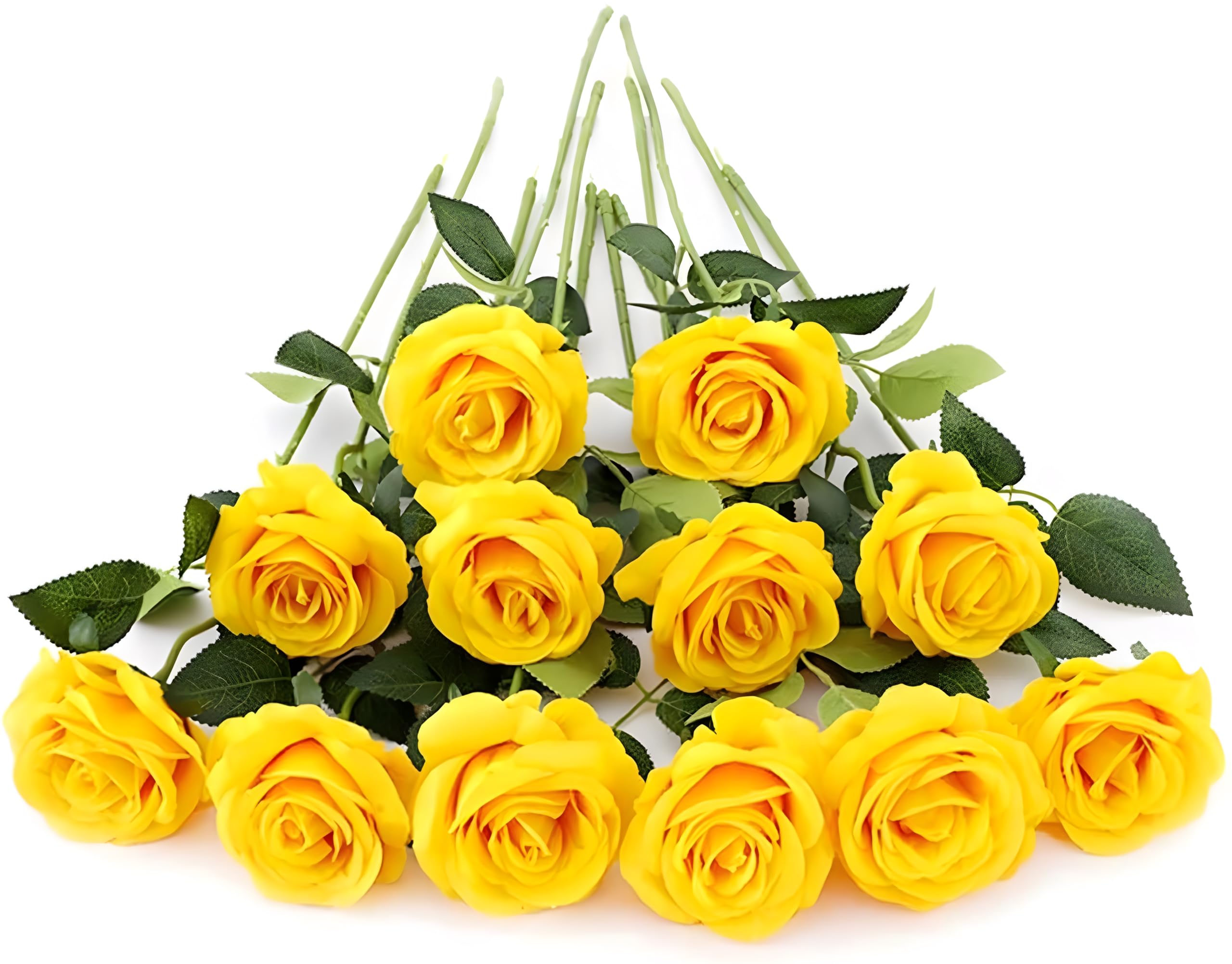 Laelfe 12 Pcs Artificial Yellow Roses, 53 cm Long Stem Faux Silk Roses Fake Yellow Flowers for Grave Wedding Bridal Bouquet Home Party Arrangment Hotel Decorations — image 1