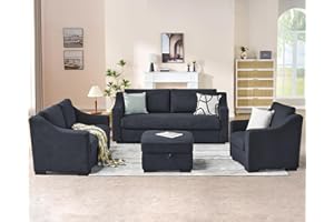 AMERLIFE Modern Sofa, 4 Piece Sofa Set with Slope Armrests and Ottoman, Comfy Couch for Living Room,Lounge Room(Grey)