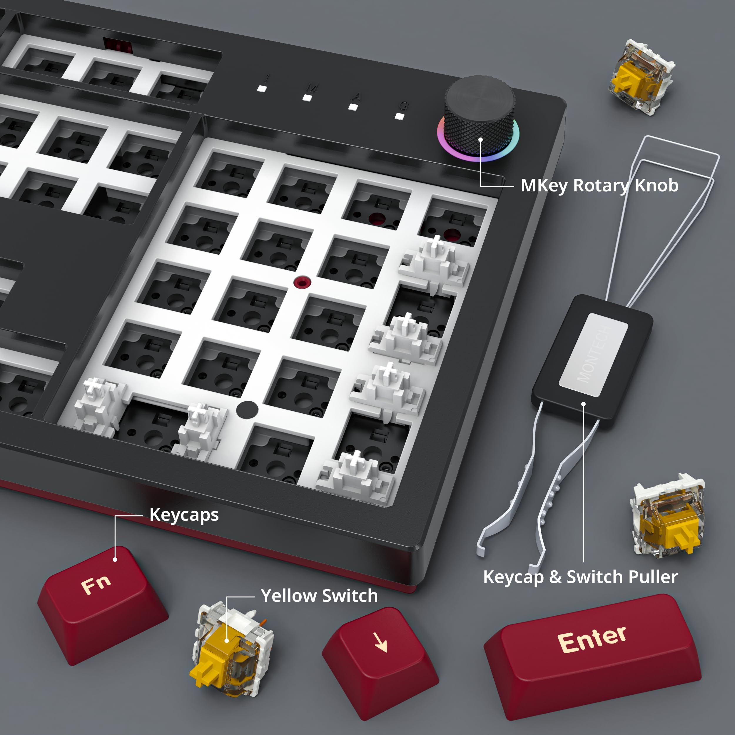 Montech MKey Mechanical Gaming Keyboard: Customizable RGB LED, Premium MDA Profile PBT Keycap, Hot-Swappable Gateron G Yellow Pro 2.0 Pre-lubed Switches, Osaka Castle Theme, Darkness (MK105DY)