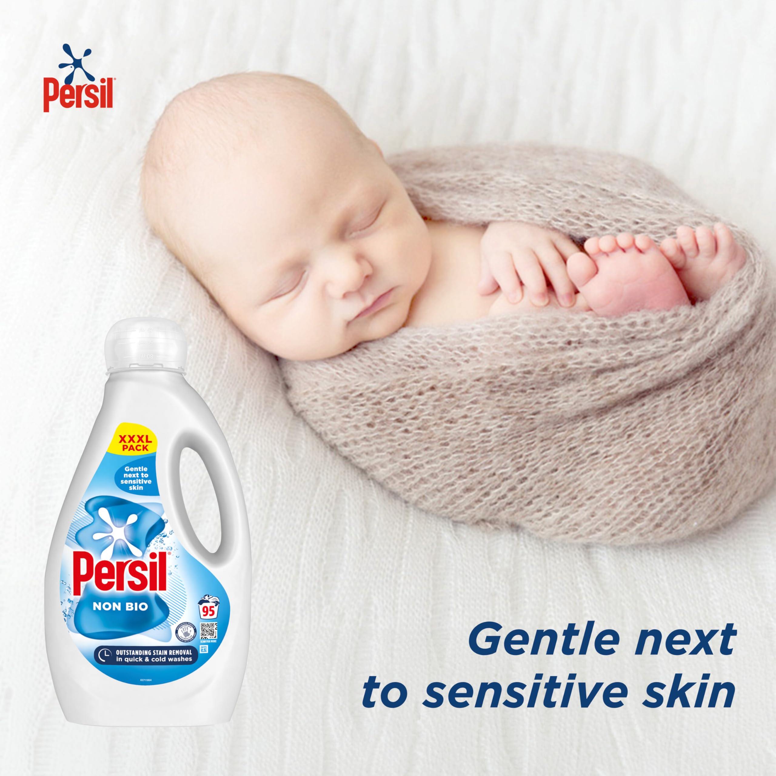 Persil Non Bio Laundry Washing Liquid Detergent outstanding stain removal in quick & cold washes tough on stains, gentle next to sensitive skin 95 washes (2.565 L)