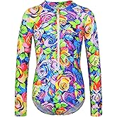 WhizBuzz Girls Long Sleeve Swimsuit Zipper Rash Guard Bathing Suit Swimwear with UPF 50+ Sun Protection for Toddler Kids