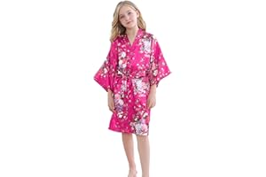 MORFORU Girls Kids Daffodils Silky Satin Kimono Robe for Wedding Spa Party, Short