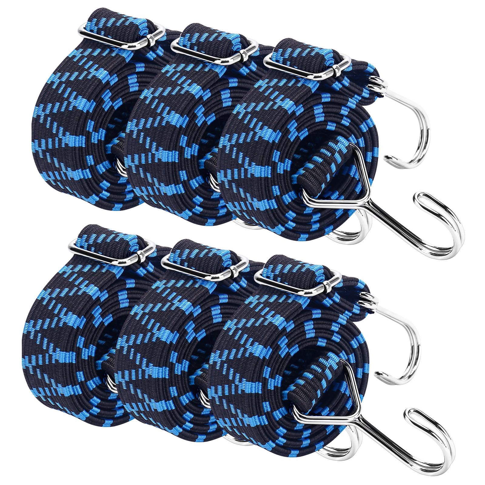 Bungee Cords with Hooks Heavy Duty 6 Pack 1M Long Bungee Straps Elastic Rope Luggage Flat Bungee Straps for Bike Luggage Rack Tarp Camping Tent Car Roof Rack Fixings