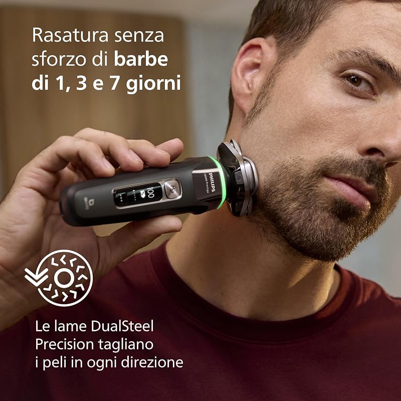 Shaver i9000 Prestige, rasoio elettrico Wet & Dry, tecnologia Skin IQ, triplo sistema Lift & Cut, doppie lame in acciaio di precisione 360º, pod per pulizia rapida, modello XP9207/30