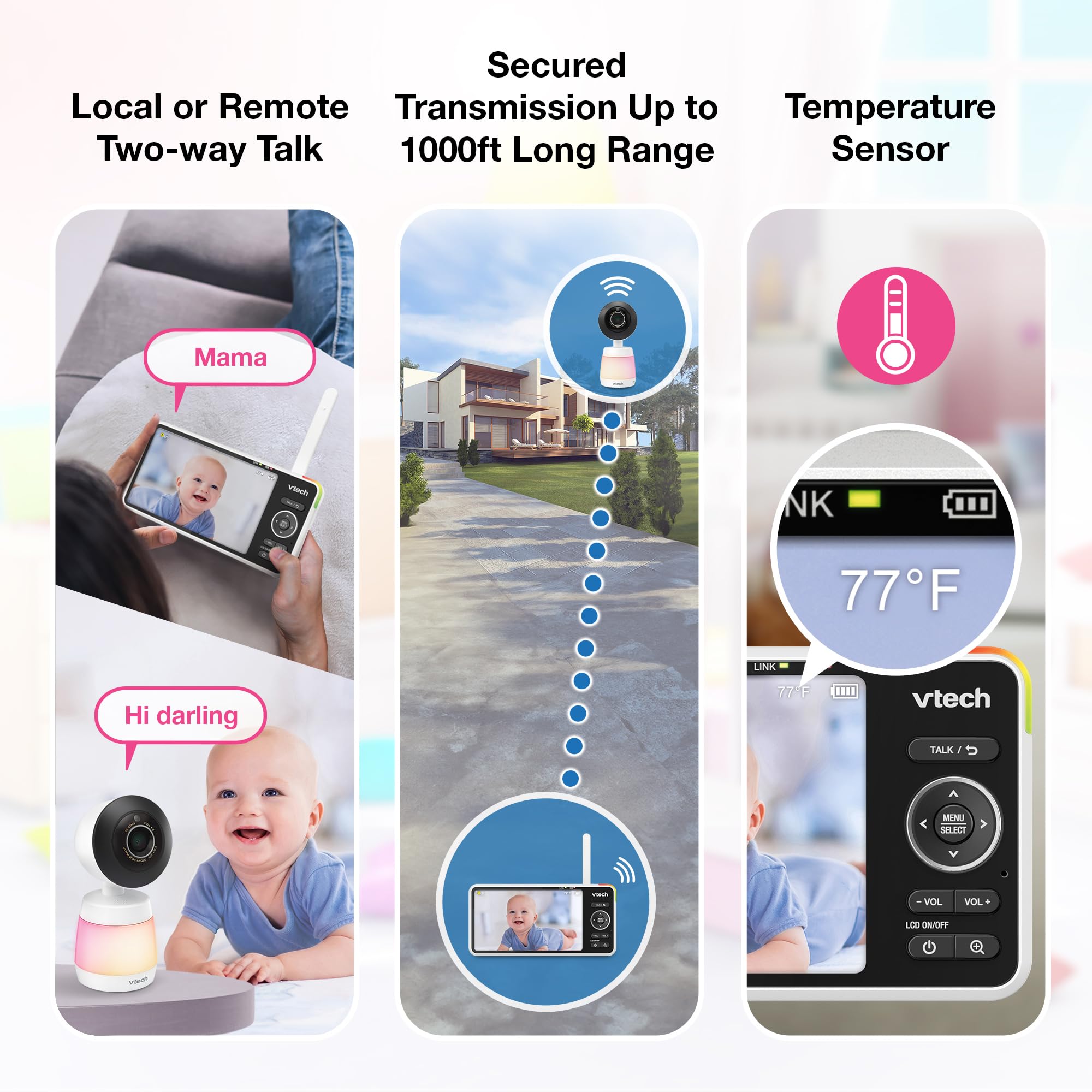 VTech Smart WiFi Baby Monitor, 2K CMOS Sensor Camera, 5.5-inch HD IPS Screen, Clear Infrared Night Vision, Pan-Tilt, 24x Zoom, 2-Way Talk, Multi-Color Night Light, Soothing, Free App: Smart HD Plus