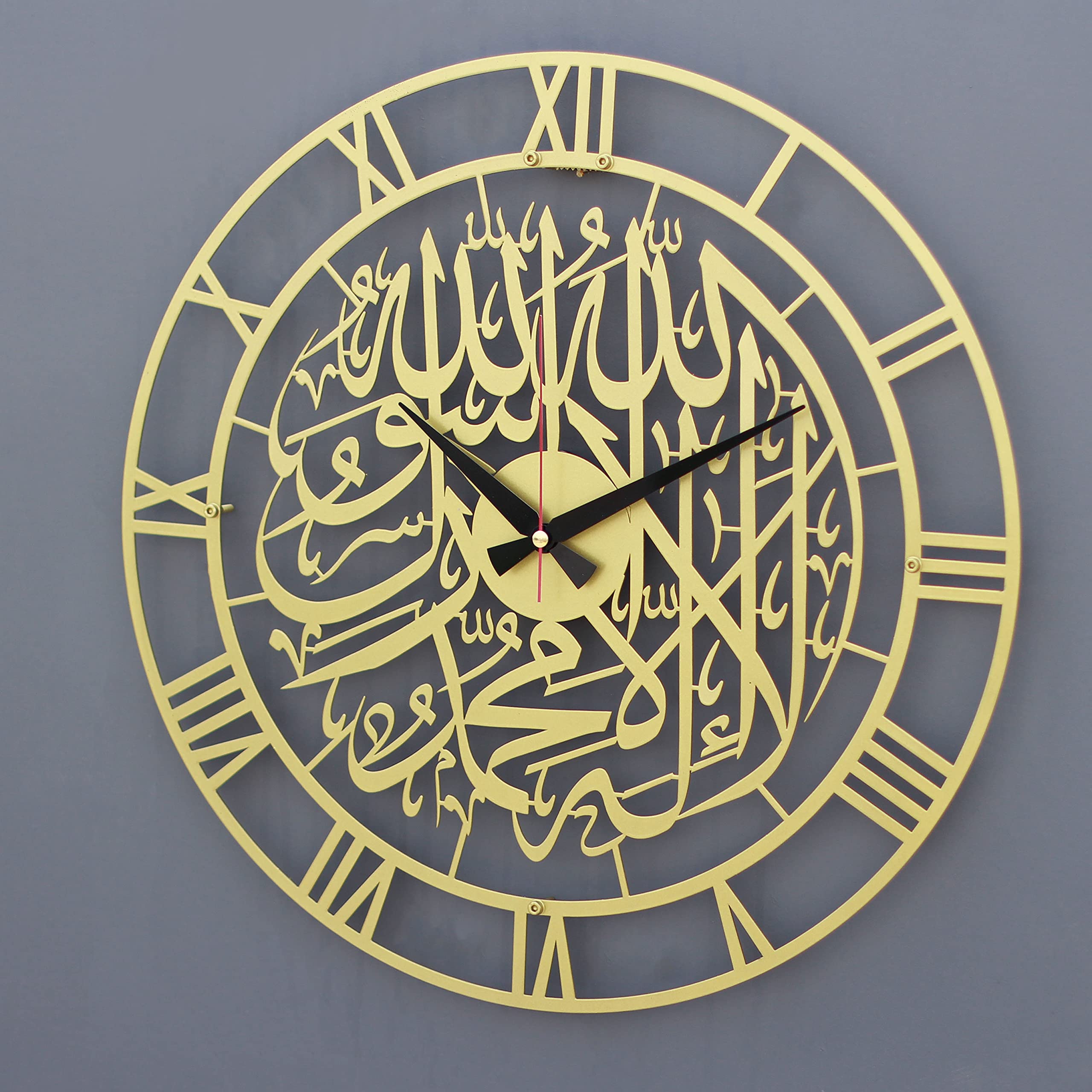 iwa concept First Kalima Metal Islamic Silent Clock | Islamic Ramadan Wall Decorations | Modern Muslim Housewarming Gift | Arabic Calligraphy | Quran Wall Art (Gold)