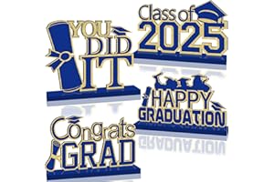 GINFTBRZGV 4Pcs Blue and Gold Graduation Decorations Class of 2025 Congrats Grad Wooden Table Centerpieces Grad Table Decorations for Graduation Centerpieces