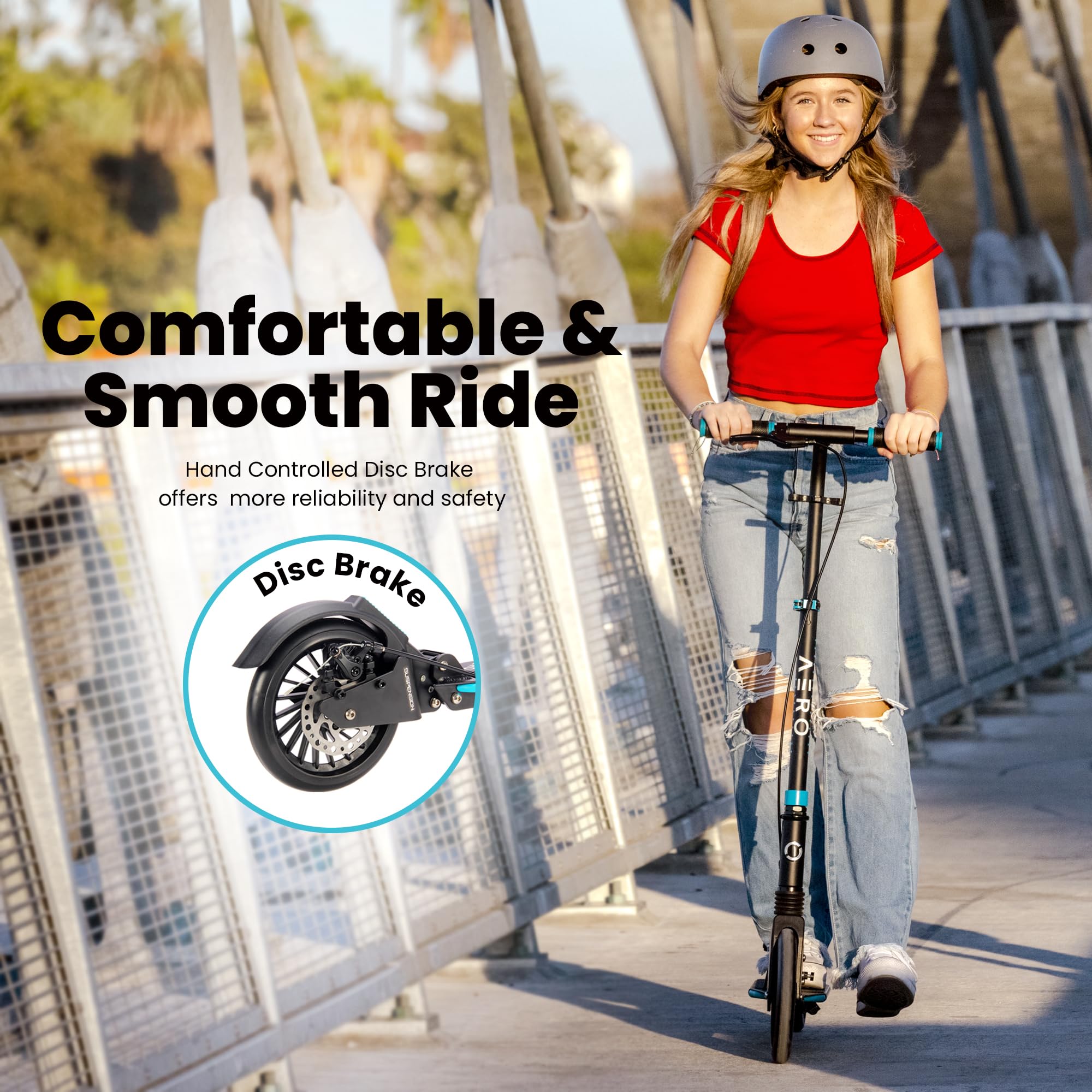 Aero Scooter for Kids 8-12, Teens & Adults | Boys Girls 2 Wheels Kick Scooters | Shock Absorption, Foldable & Height Adjustable