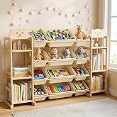 Large Toy Storage Organizer with 12 Bins and 6 Shelves, 52.3" Wide Toy Organizer and Storage for Kids Room, Playroom Storage Bookshelf, Kids Bookshelf & Toy Box for Bedroom, Playroom Organization
