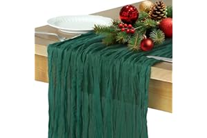 MIUCAT Christmas Table Runner, 10FT Cheesecloth Emerald Green Table Runners 35*120inch Rustic Vintage Table Runner for Christmas Indoor Home Kitchen Table Party Decorations
