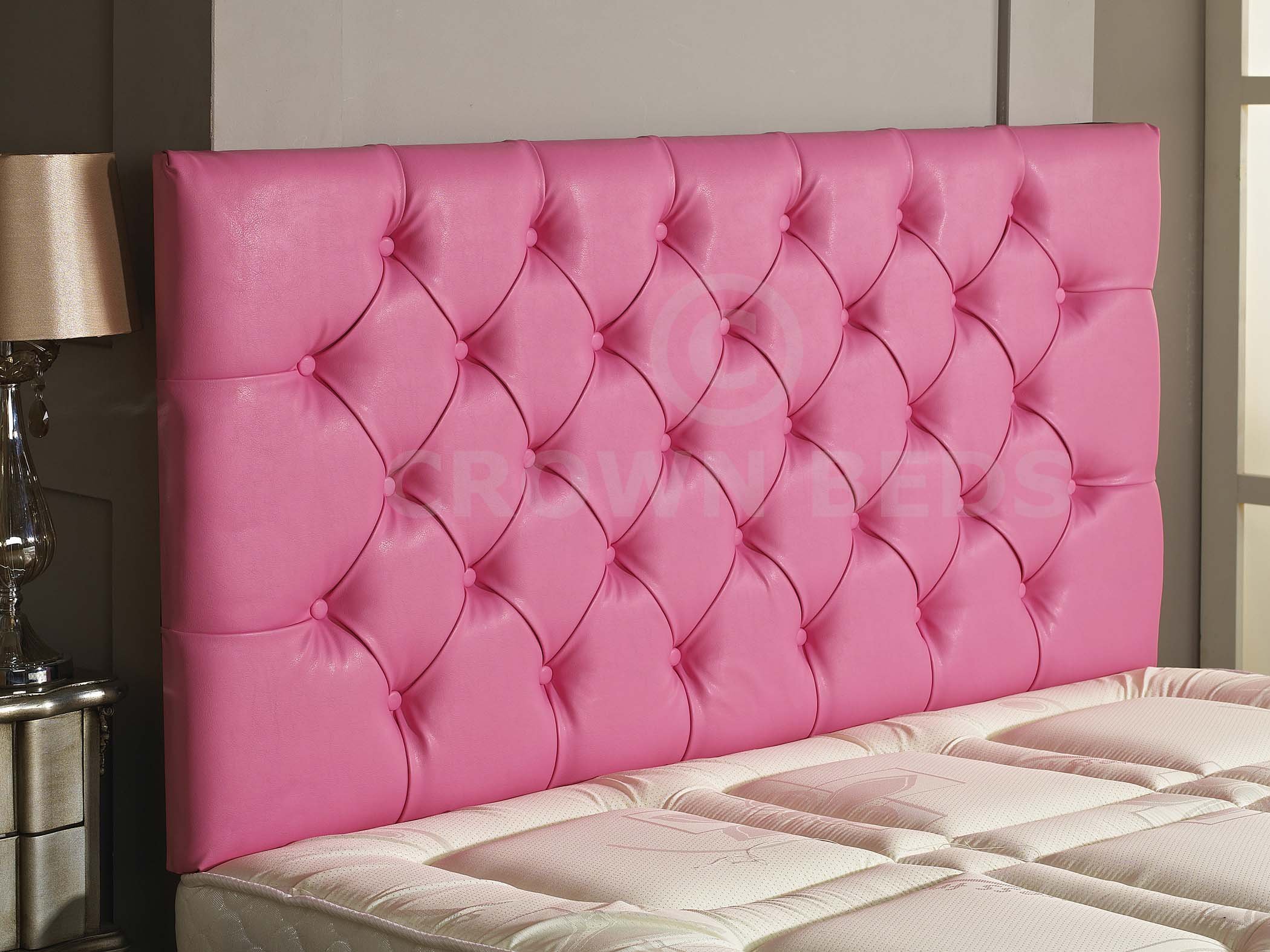 CROWNBEDSUK QUALITY FAUX LEATHER HEADBOARD MATCHING BUTTONS (PINK, 5FT)