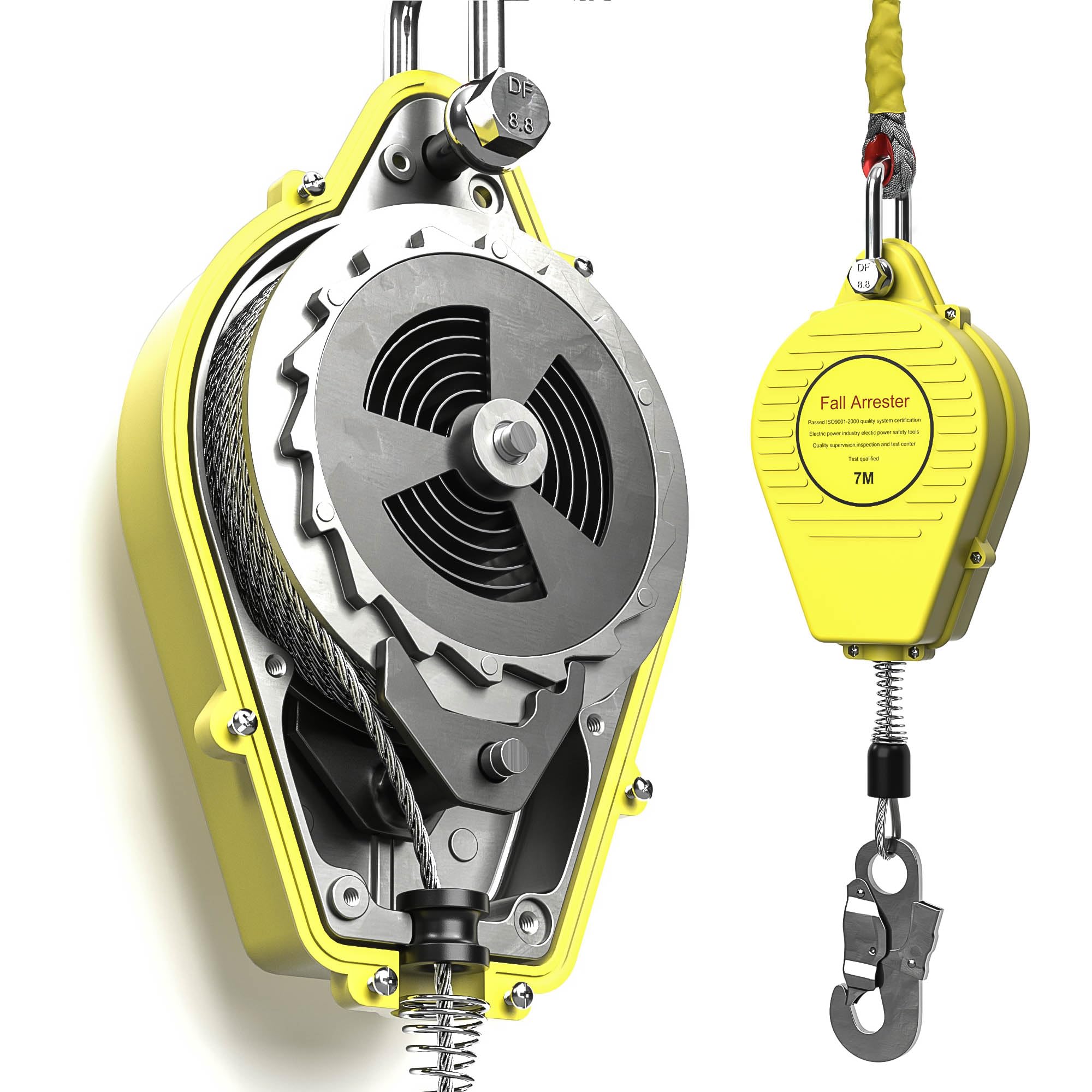 Photo 1 of WQV 23ft Self Retracting Lifeline, 330LBS Fall Arrest Fall Protection, Heavy Duty Retractable Safety Lanyard Rope Aluminum Alloy Lifeline Self Locking Hooks for Construction Roofing Tower Crane