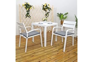 Soleil Jardin 3-Piece Patio Bistro Set Aluminum Bistro Table Set Patio Chairs with Cushion Outdoor Dining Table Set, White Finish & Grey Cushion