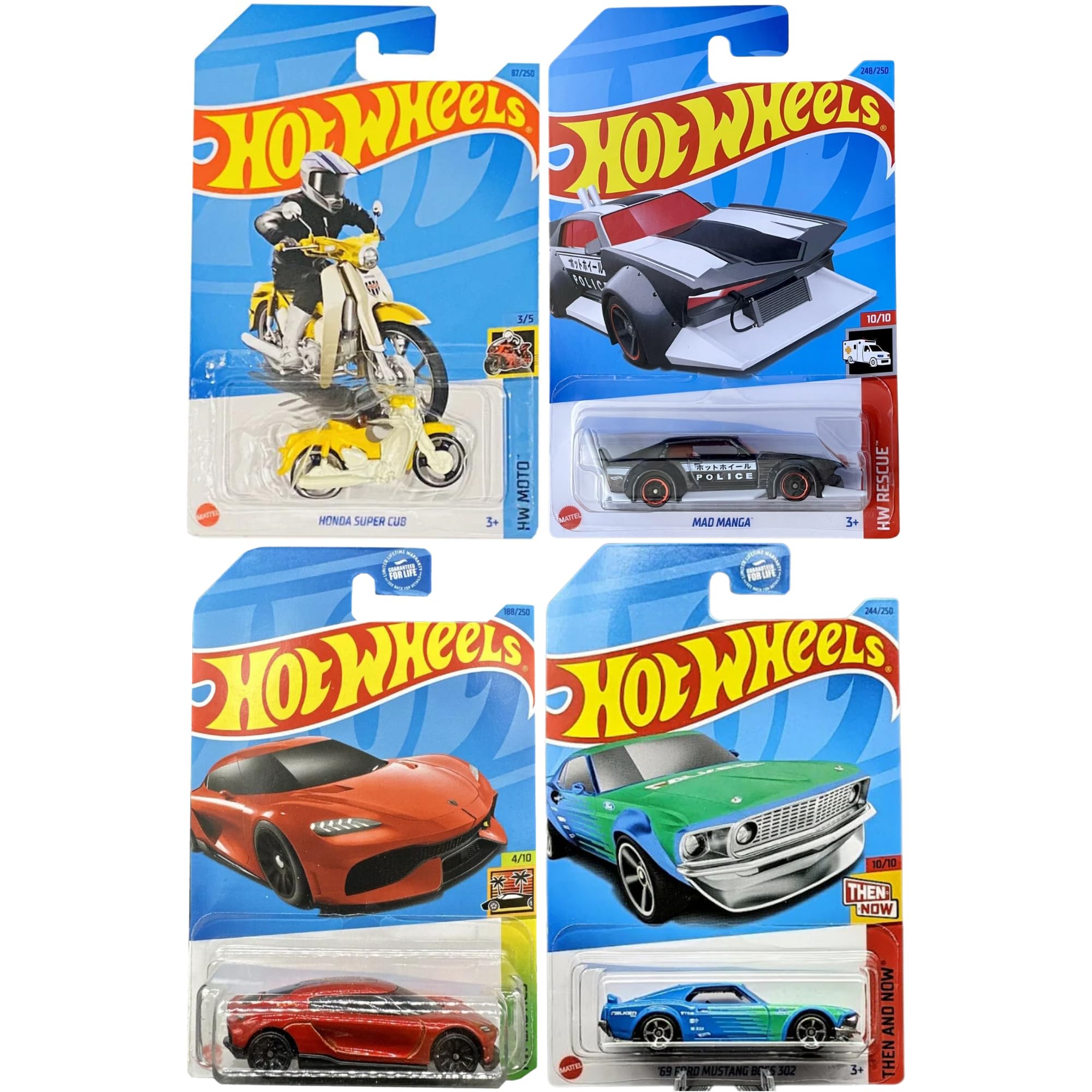 Hot Wheels 1:64 Scale Cars, Racecars, Trucks & Bikes - (4 Pack - Set 3)