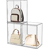 Attelite Plastic Purse and Handbag storage Organizer for Closet, Clear Acrylic Display Case with Magnetic Door for Wallet, Book, Cosmetic, Clutch Organization 3 Pcs