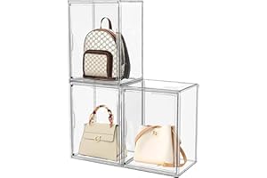 Attelite Plastic Purse and Handbag storage Organizer for Closet, Clear Acrylic Display Case with Magnetic Door for Wallet, Book, Cosmetic, Clutch Organization 3 Pcs