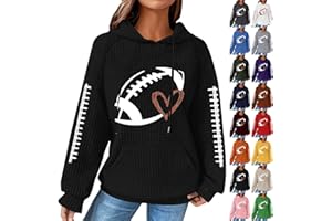 Betadog Game Day Hooded Sweatshirt Women Long Sleeve Funny Football Graphic Shirt Waffle Knit Vintage Pullover Hoodies