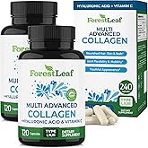 ForestLeaf Multi Collagen Pills with Hyaluronic Acid + Vitamin C | Hydrolyzed Collagen Supplements for Women or Men | Multi Collagen Capsules Peptides for Skin, Wrinkles, 240