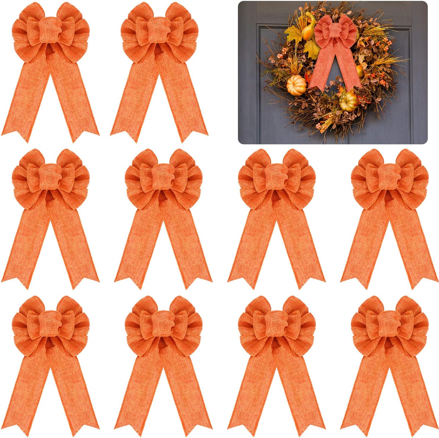 Bows & Ribbons - 10 Pieces Orange Bow Fall Wreath Bow Thanksgiving Halloween Wreath Bow for Fall Thanksgiving Halloween Home Garden Decoration Supplies, 4 x 8 Inch