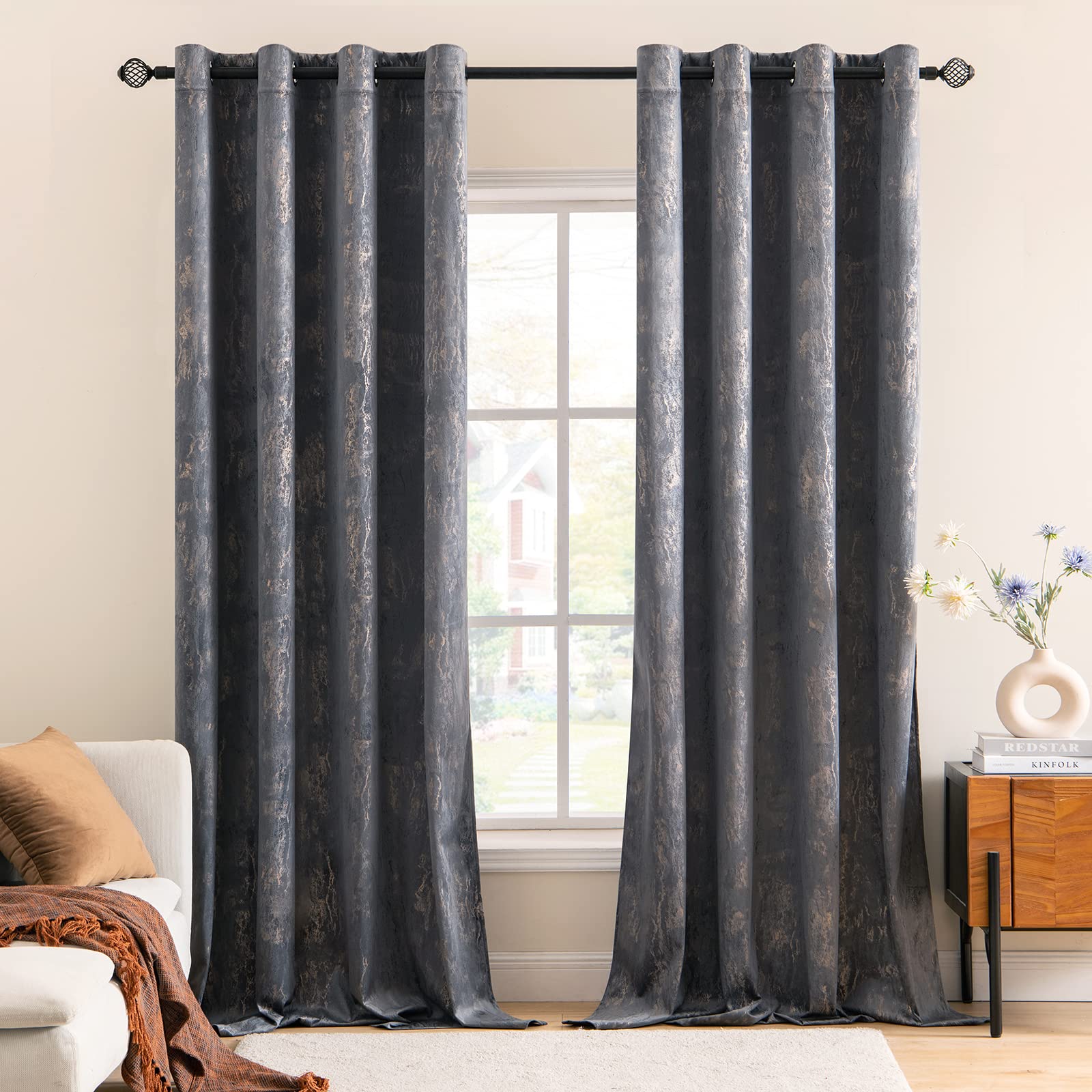 MIULEE Grey Velvet Curtains Bronzing Room Darkening Thermal Insulated 54 Inch drop Curtain Pair Eyelet Drapes for Living Room Kids Bedroom Nursery 55" W x 88" L 140x125cm 2 Panels