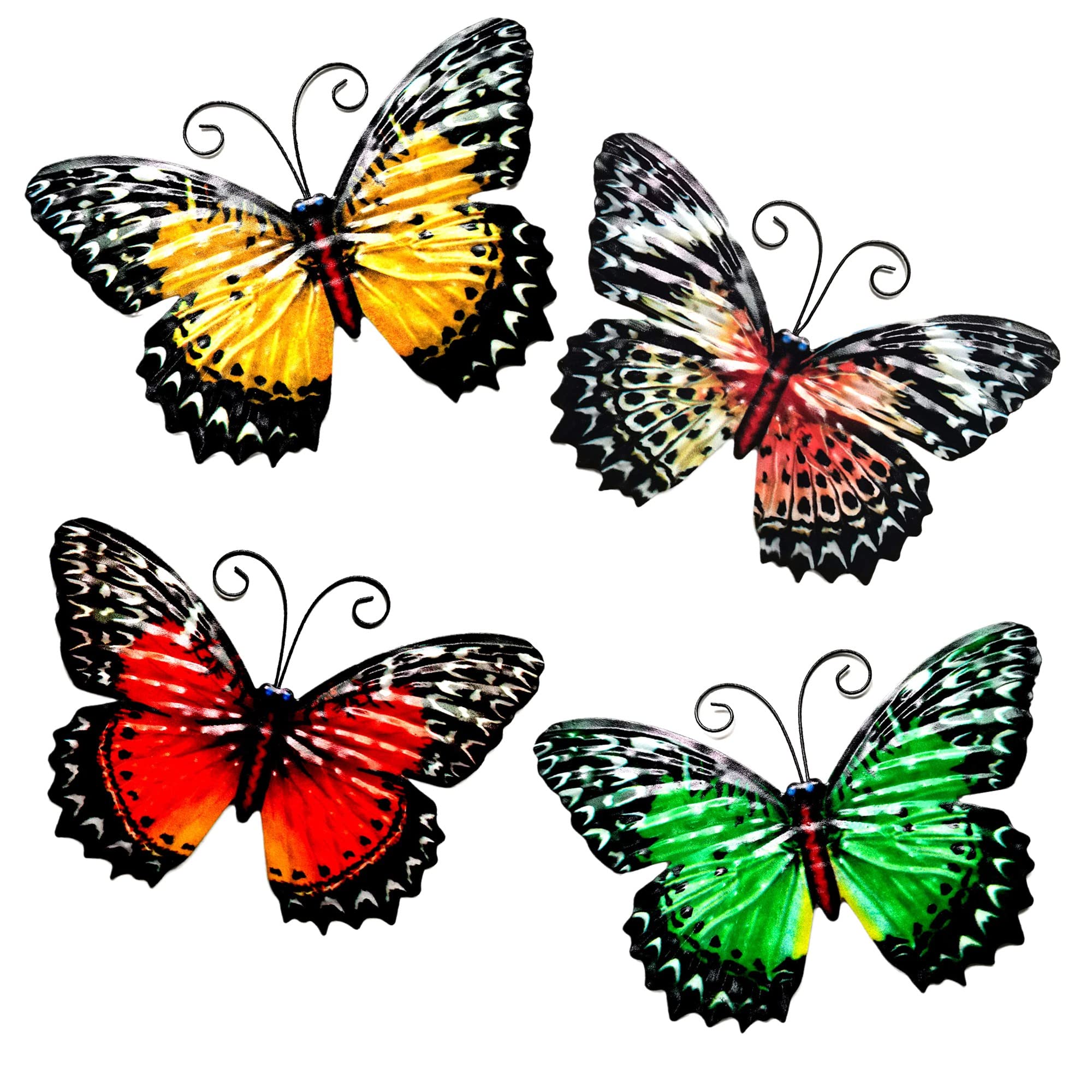 SUNNEKO 4 PCS Butterfly Wall Art Decoration Garden Ornaments Outdoor Indoor Metal Wall Art Garden Fence Decorations Yard Wall Hanging Decoration Shed Walls Fences Kitchen Art Deco
