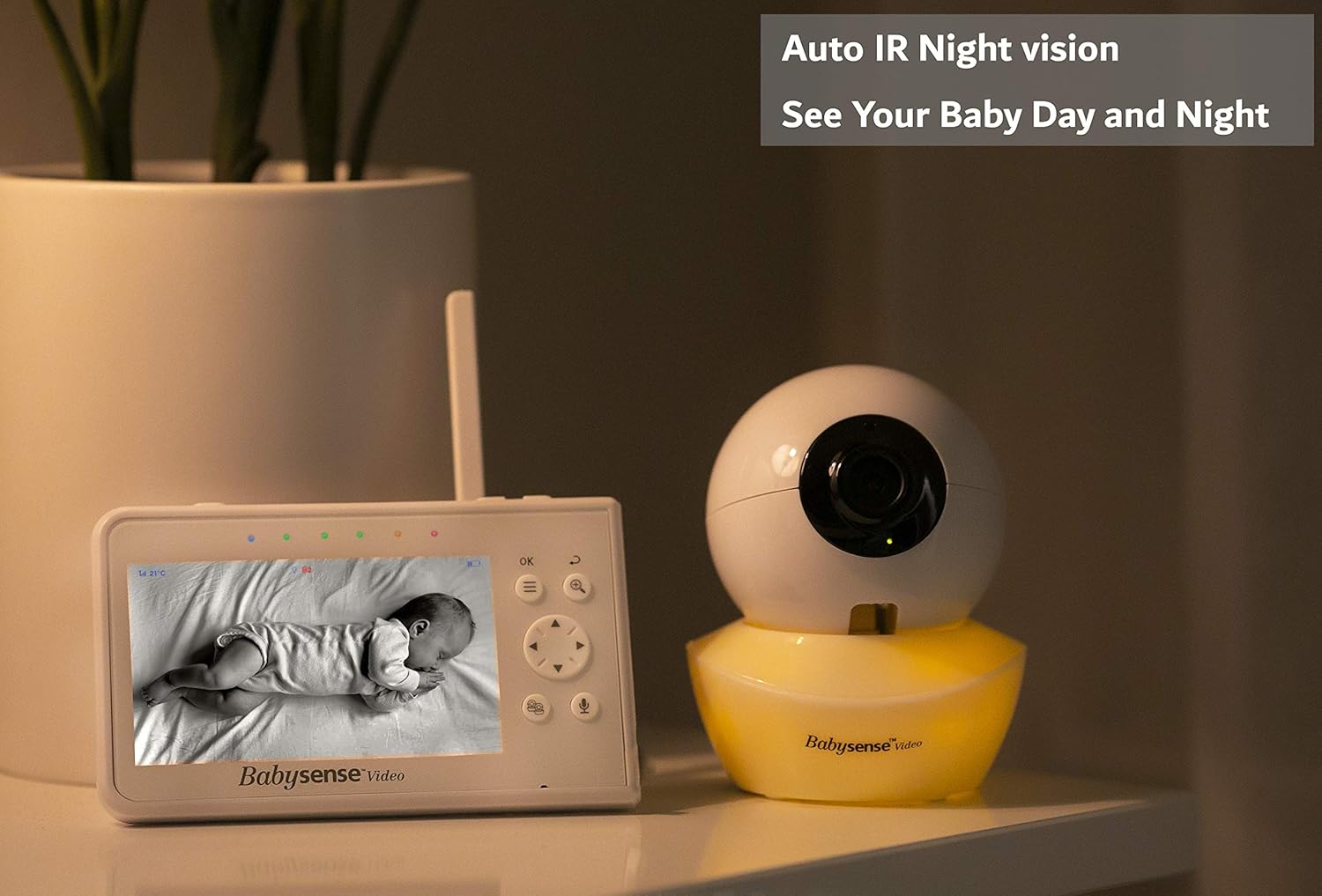 Baby Monitor, Babysense 4.3" Split Screen, Video Baby Monitor with Two Cameras and Audio, Remote PTZ, 960ft Range (Open Space), Adjustable Night Light, Two-Way Audio, Zoom, Night Vision, Lullabies : Baby