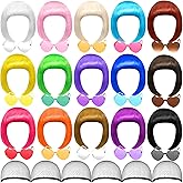 MTLEE 16 Sets Party Wigs and Sunglass Set Colorful Neon Short Bob Wig Hair Hairpieces for Bachelorette Cosplay Favor Supplies(Multi-color)