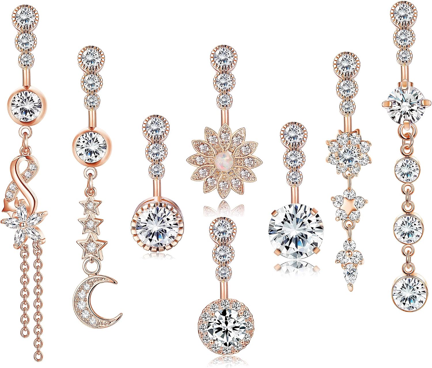 LOLIAS 14G 316L Surgical Steel Dangle Belly Button Rings for Women