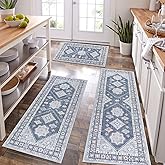 HEBE Boho Kitchen Rug Sets 3 Piece with Runner Non Slip Kitchen Rugs and Mats Washable Kitchen Mats for Floor Thick Kitchen Floor Mat Carpet Runner Rugs for Hallway Laundry Holiday Decor