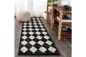 Lahome Moroccan Trellis Runner Rug - 2x6 Washable Black Bathroom Runner Rug Laundry Room Carpet Runners, Modern Soft Non Slip Indoor Floor Accent Mat for Bedside Kitchen Hall Bar Entryway RV