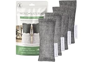 Moso Natural Shoe Deodorizer Inserts, Charcoal Odor Absorber for Shoes, Gym Bag & Boot Deodorizer, Long-Lasting Shoe Odor Elimination, Unscented Air Purifying Bags (Two Per Pack. 4 Total)