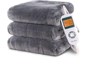 RAINOVA Heated Blanket, Electric Blanket-50''x60'', Soft Flannel Heating Blanket, 10-Level Heating, 10-Hour Auto-Off, Gifts for Parents and Elders, Gray, ETL & FCC Certified