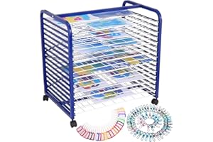 Joankaren Art Drying Rack,16 Removable Shelves, Mobile Paint Drying Rack with 4 Lockable Wheels, Classroom Art Storage Organi