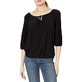 Star Vixen Women's Elbow-Sleeve Peasant Top with Keyhole Tie