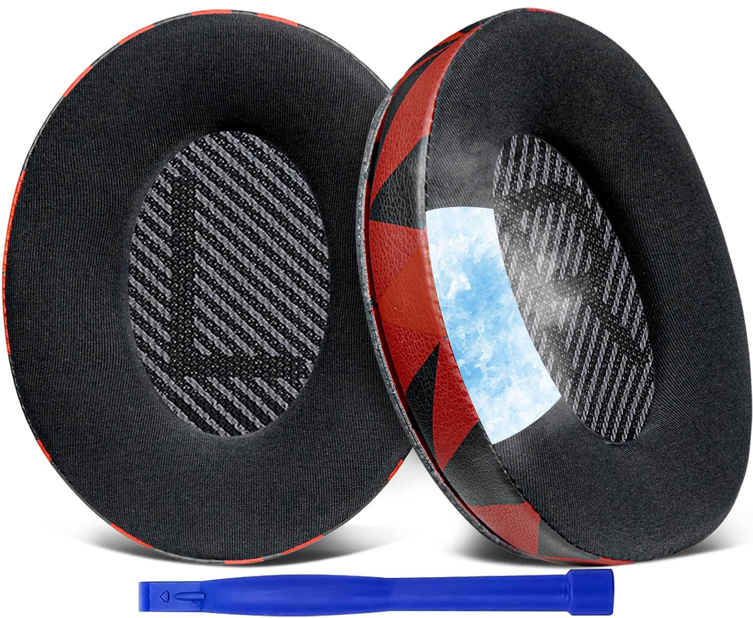 SoloWIT Cooling-Gel Ear Pads Cushions Replacement, Earpads for Bose QuietComfort 35 (QC35) and Quiet Comfort 35 II (QC35 II) Over-ear Headphones, Noise Isolation Foam - QC35 CG Red Storm