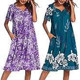 Ekouaer 2 Pack House Dresses for Women with Pockets Short Sleeve Moo Moos Floral Print Mumu Dresses