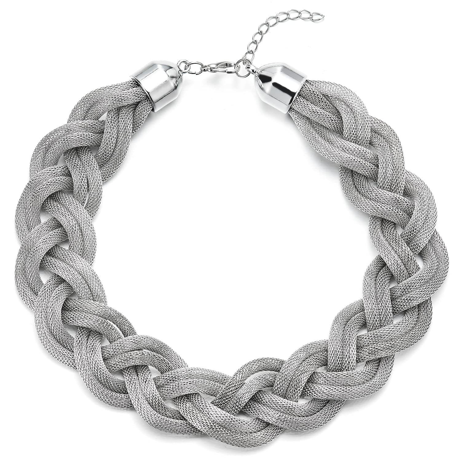 COOLSTEELANDBEYOND Statement Necklace, Braided Hollow Cable Large Bib Choker Collar, Dress Prom
