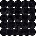 BQTQ 26 Pieces Faux Rabbit Fur Pom Pom Balls Black Fluffy Pompoms with Elastic Loop DIY for Hats Beanie Shoes Scarves Gloves Bags Accessories