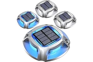 Quntis Solar Driveway Dock Deck Lights 4 Pack, Blue/White 2 Color Modes, Aluminum LED Solar Powered IP68 Waterproof Outdoor Warning Step Light for Stair Pathway Walkway Marine Boat Road Marker