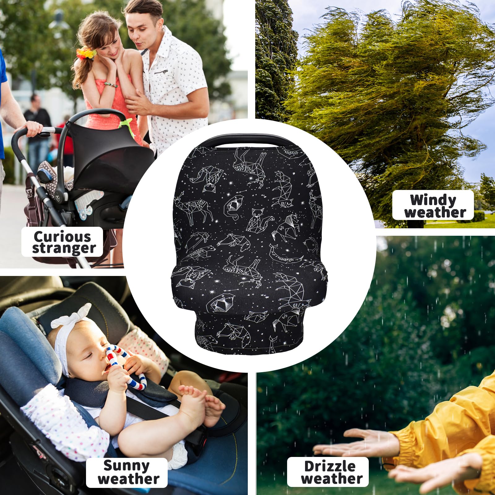 Rquite Car Seat Cover Baby, Carseat Cover for Boy Girl, Stretchy Infant Car Seat Cover, Breathable Car Seat Canopy, Nursing Cover for Breastfeeding, Multi-use Baby Carseat, Carrier, Stroller Covers