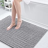 Arotive Luxury Chenille Bathroom Rug Mat, Extra Soft Thick Absorbent Shaggy Bath Rugs, Non-Slip Machine Wash Dry, Plush Bath Mats for Bathroom, Shower and Tub, 40x32, Grey