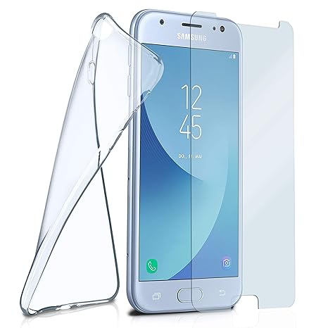 moex Silikon-Hülle für Samsung Galaxy J5 (2017) | + Panzerglas Set [360 Grad] Glas Schutz-Folie mit Back-Cover Transparent Ha