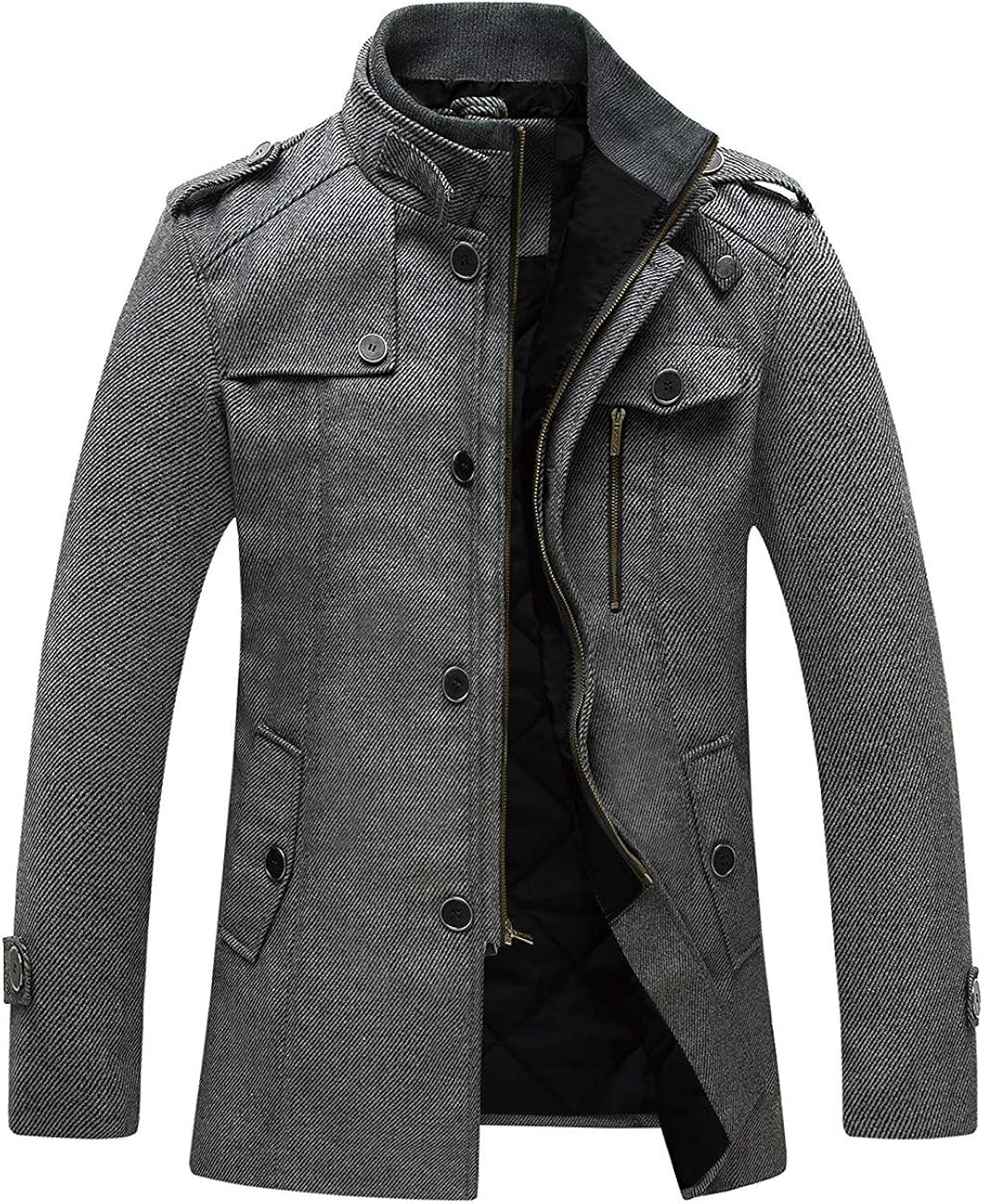 Wantdo Men's Wool Blend Jacket Stand Collar Windproof Pea Coat