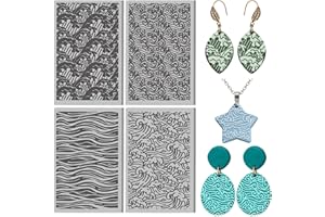 CONCHLERY 4 Sheets Ocean Clay Texture Mat Waves Polymer Clay Texture Sheets DIY Tools for Pottery Earring Jewelry Making Stam