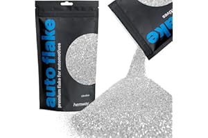 Hemway Auto Metal Flake Premium Glitter Paint Additive for Cars, Bikes, Automotives, Spray Painting, Epoxy Resin & DIY 100g / 3.5oz - Ultrafine (1/128" 0.008" 0.2mm) - Silver
