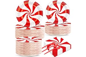 QYEAHKJ 50 Guests Christmas Candy Cane Plates and Napkins Party Supplies Peppermint Party Decorations Disposable Tableware Set Red and White Striped Dinnerware Favor for Holiday Xmas Theme Party, 200PCS